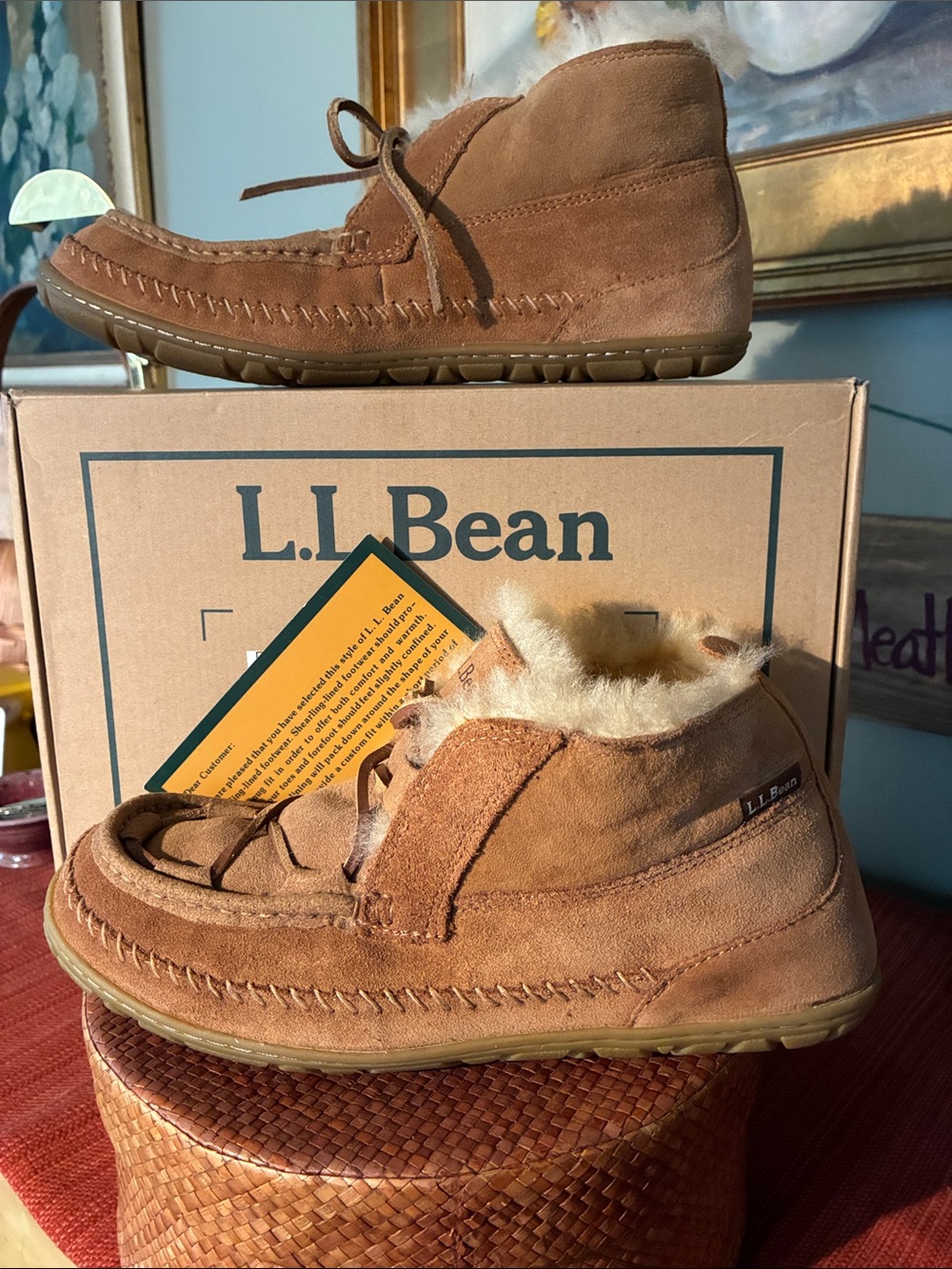 L.L.Bean Wicked Good Lodge Chukka Slippers shearling trim & Suede Uppet